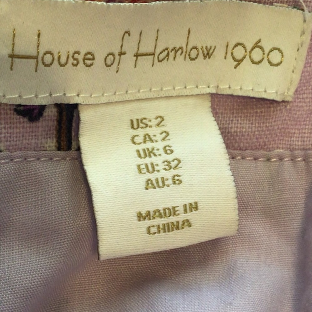 House of Harlow 1960 Size 2 Lavender Linen Boho Floral Puff Sleeve Dress - Picture 8 of 8